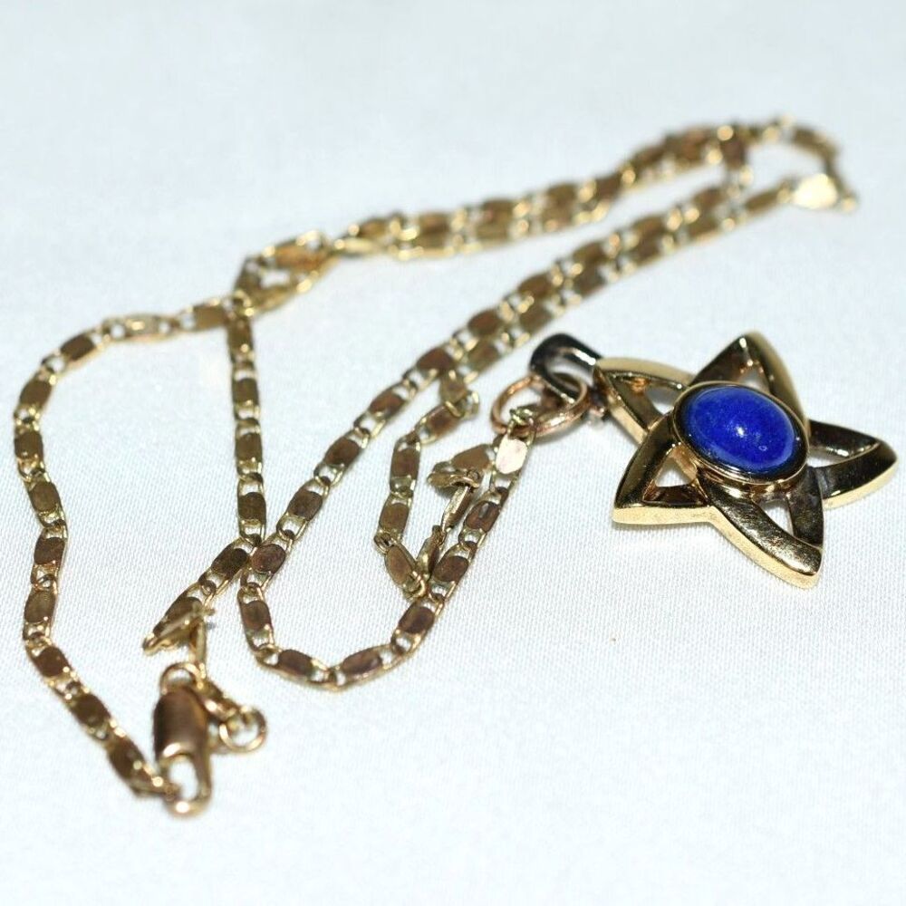 Vtg.Kai Yin Lo 10KGP 925 Chain/Pendant Lapis Lazuli Stone Rare 17" Necklace